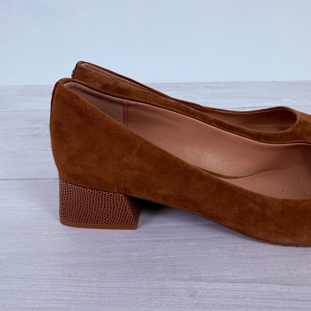 NYDJ Teddie Suede Block Heel Pumps Women 7.5 Brown Leather Square Toe Minimalist - Picture 8 of 14